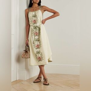 FARM Rio Sand Tropical Flower Embroidered Lenzing Ecovero Euroflax Maxi Dress